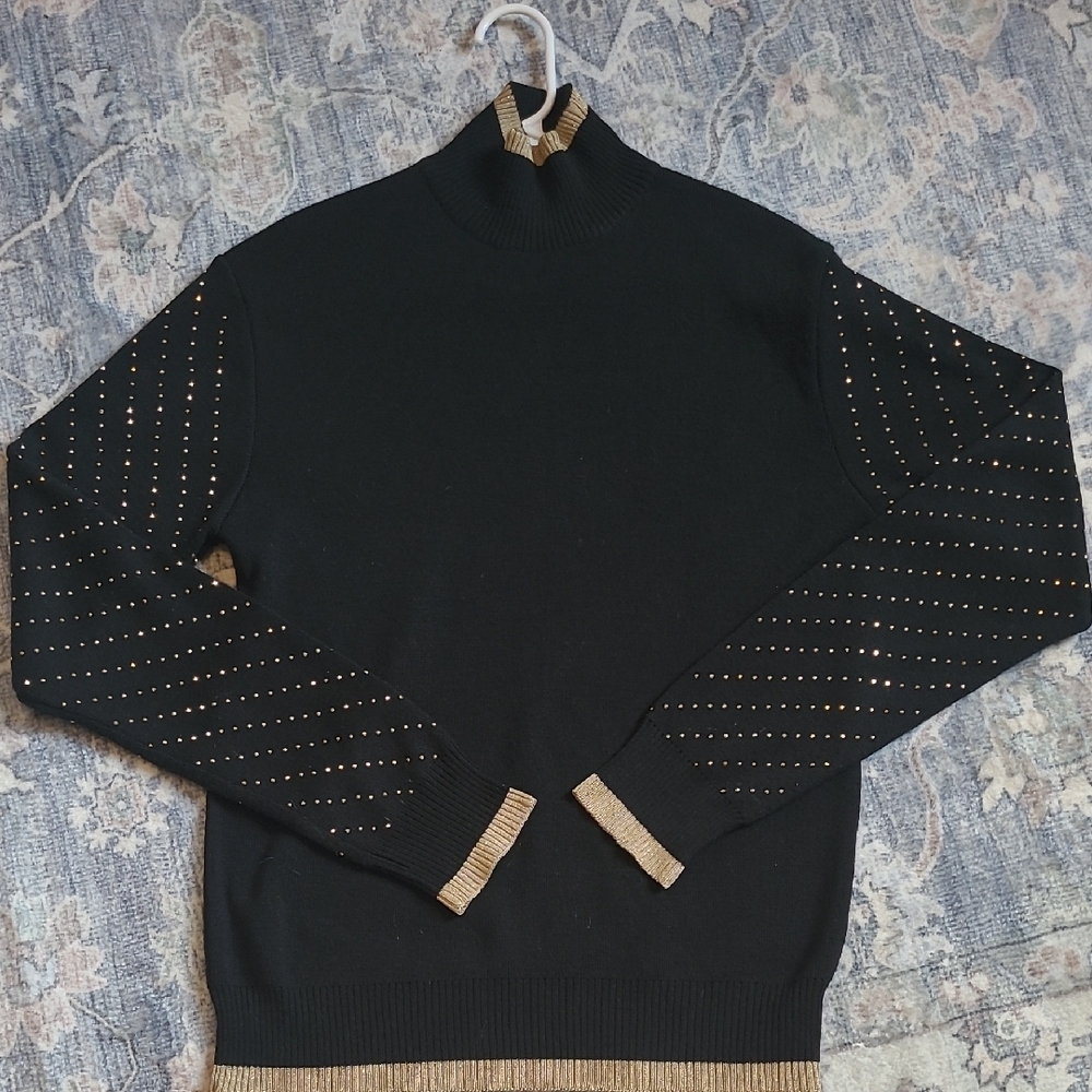 Versace Jeans Collection Black and Gold Cowl Turtleneck Sweater Vintage 1990s
